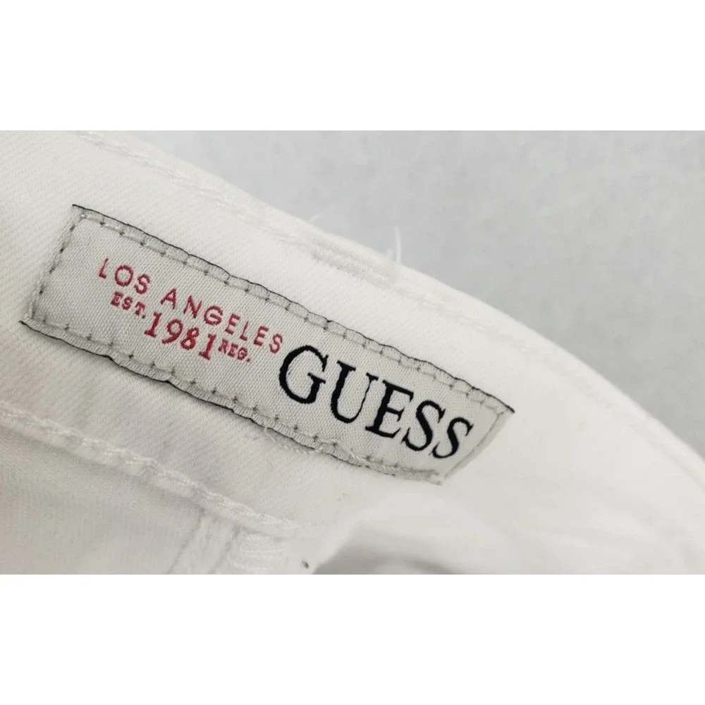 GUESS Women Jeans 29 White Cotton‎ Mid Rise Straight Skinny Fit Denim Trousers